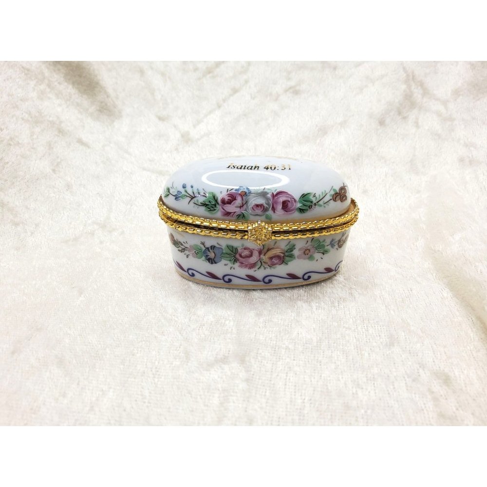 vintage imperial porcelain bible scripture isiah 40:31jewelry/trinket box